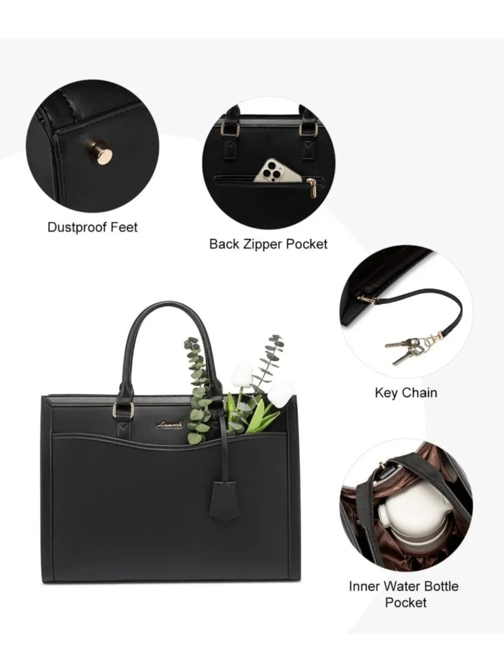 Stylish Large Laptop Tote Bag for Women, Work Computer Bag with Cup Holder